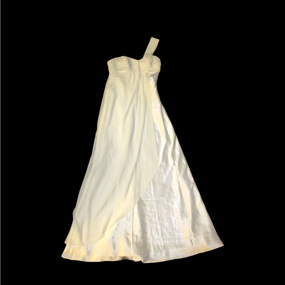 NW Nightway sz 8 white satin & chiffon maxi dress one shoulder nwt vtg y2k